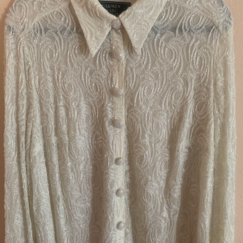 CARMEN MARC VALVO beaded long tunic top 1X LS